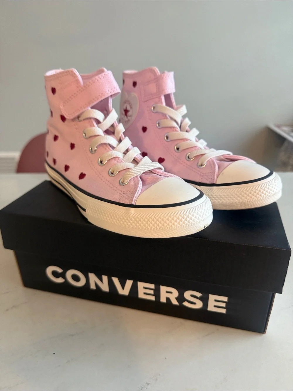 Converse Kids Pink High-Top Sneakers with Red Heart Accents